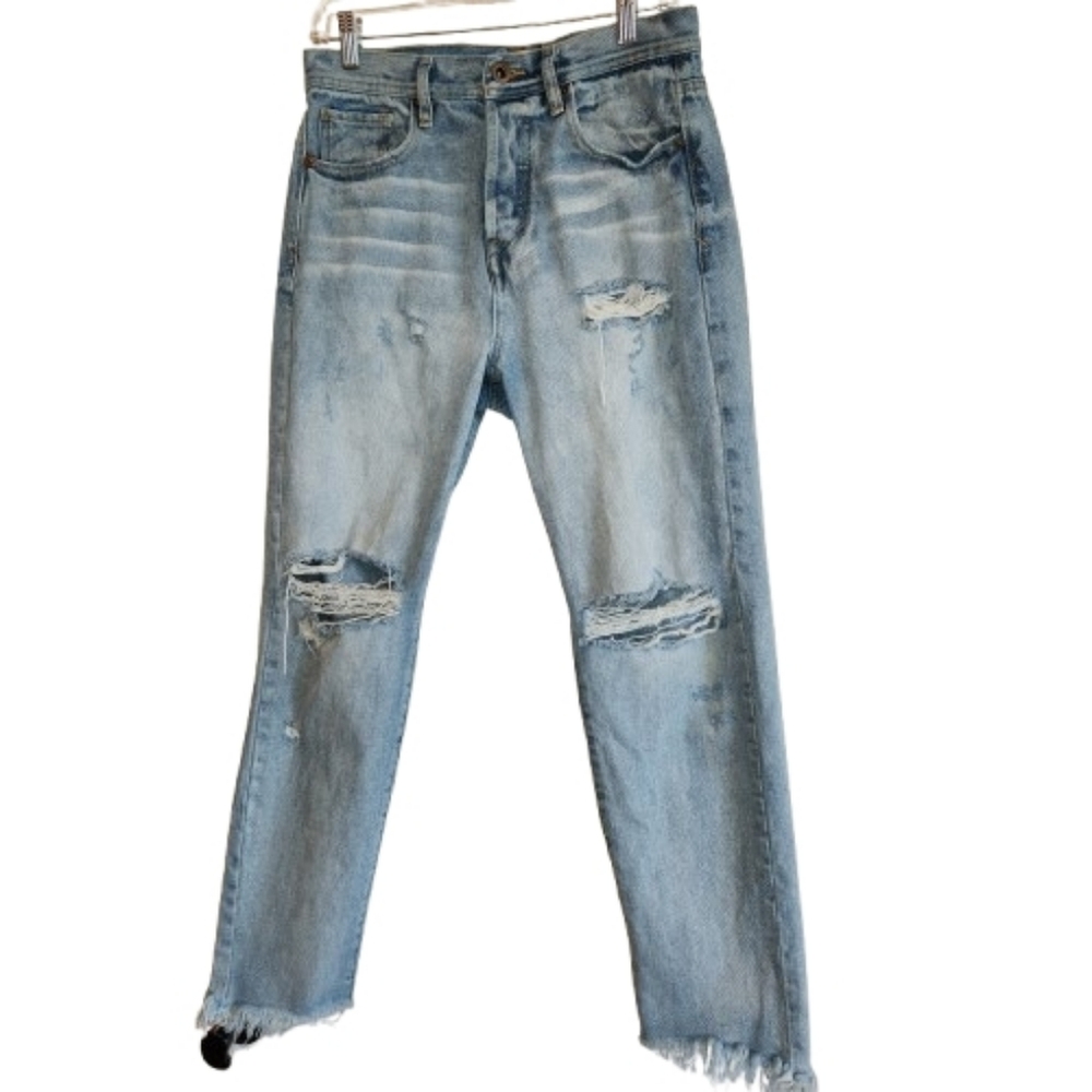 Parasuco Alexa Fit High Rise Tapered Leg Jeans Size 30 Distressed Button Fly